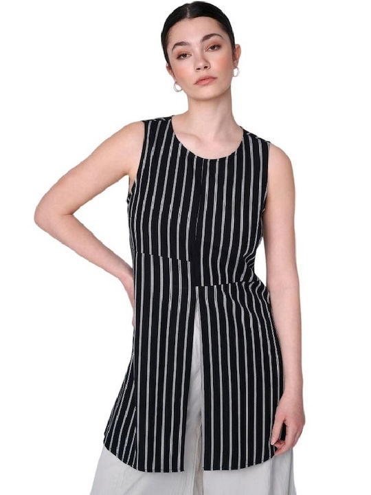 Ale - The Non Usual Casual Women's Summer Blouse Sleeveless Striped Black