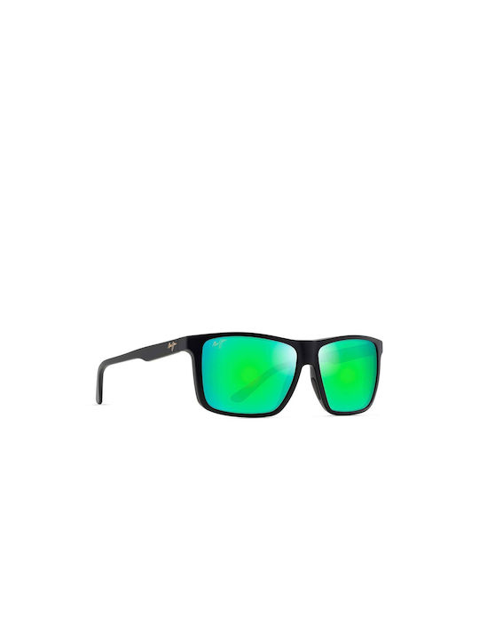 Maui Jim Men's Sunglasses with Black Plastic Frame and Green Mirror Lens GM610-02A