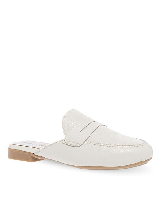 Maison Minrelle Flat Leather Mules White