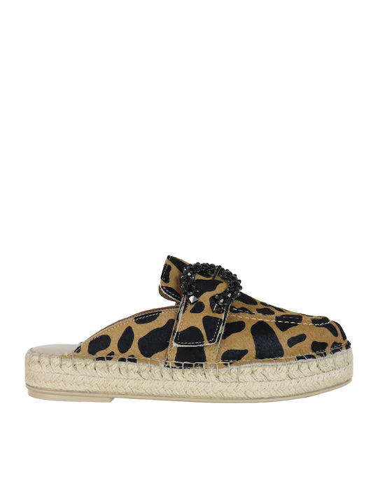 Flach Leder Mules in Braun Farbe