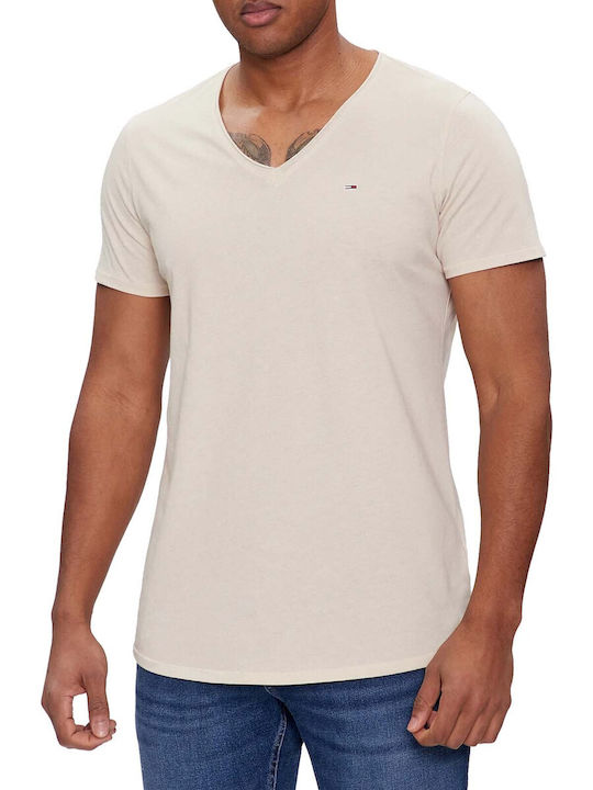 Tommy Hilfiger Herren T-Shirt Kurzarm mit V-Ausschnitt Beige