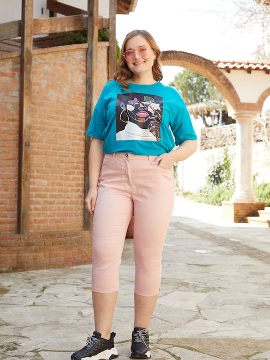 Bubble Chic Femei Bumbac Capri Pantaloni Roz