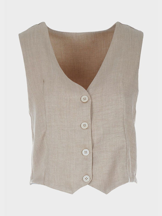 G Secret Women's Vest with Buttons Beige