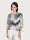 Indi & Cold Women's Sweater Cotton with 3/4 Sleeve Striped Blue