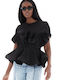 Souvenir Women's Summer Blouse Short Sleeve Black