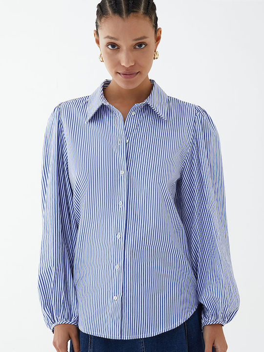 IBlues Women's Striped Long Sleeve Shirt Blue