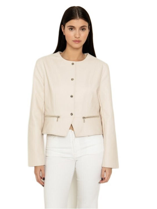 Toi&Moi Women's Short Lifestyle Artificial Leather Jacket for Spring or Autumn Ivory Coast