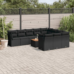 Outdoor Living Room Set with Pillows Black 11pcs