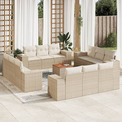 Outdoor Living Room Set with Pillows Συνθ Beige 13pcs