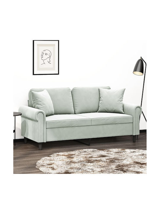 Two-Seater Velvet Couch Light Gray with Decorat...