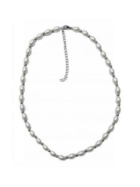 Kostibas 1013-708a6, Halskette, Stahl, mit Perle, Silber