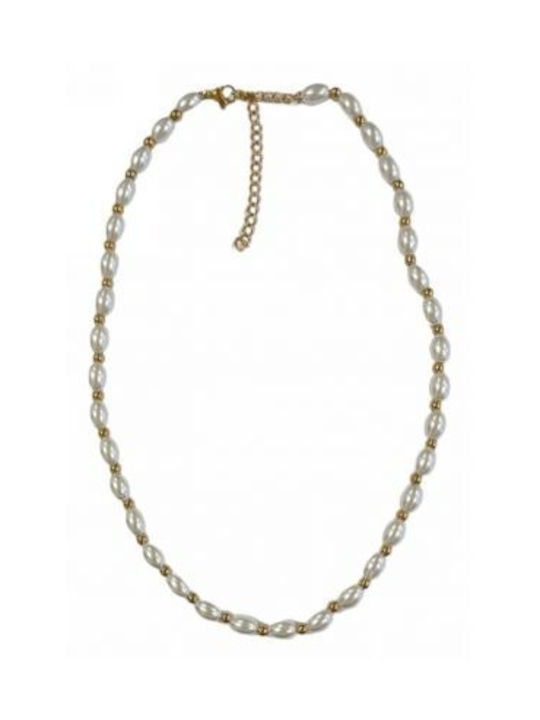 Kostibas 1013-708x6, Necklace, Steel, With Pearl, Gold