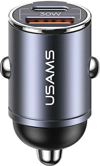 Usams Зарядно за кола 30W Бързо Зареждане с един Порт: 1xUSB Сив Цвят