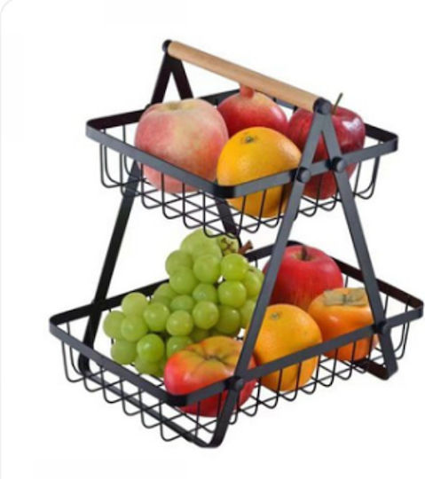Fruit Bowl Metallic 2 Levels Black 27x17x30.5cm