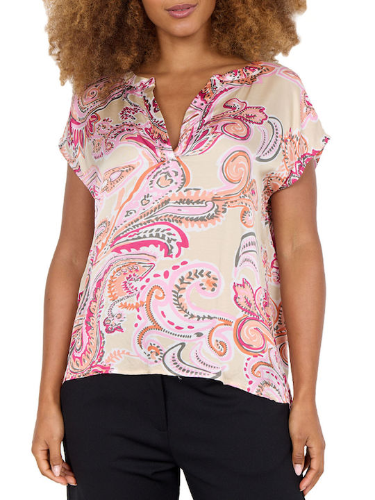 Soya Concept Women's Summer Blouse Short Sleeve with V Neck Pink