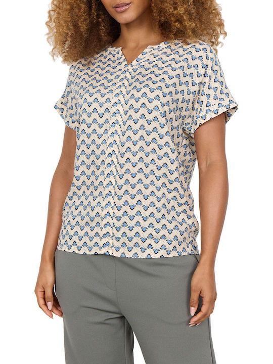 Soya Concept Damen Sommerliche Bluse Kurzärmelig mit V-Ausschnitt Blau