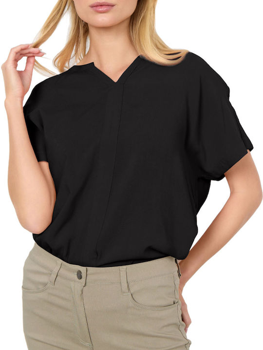 Soya Concept Women's Summer Blouse Short Sleeve with V Neckline Black