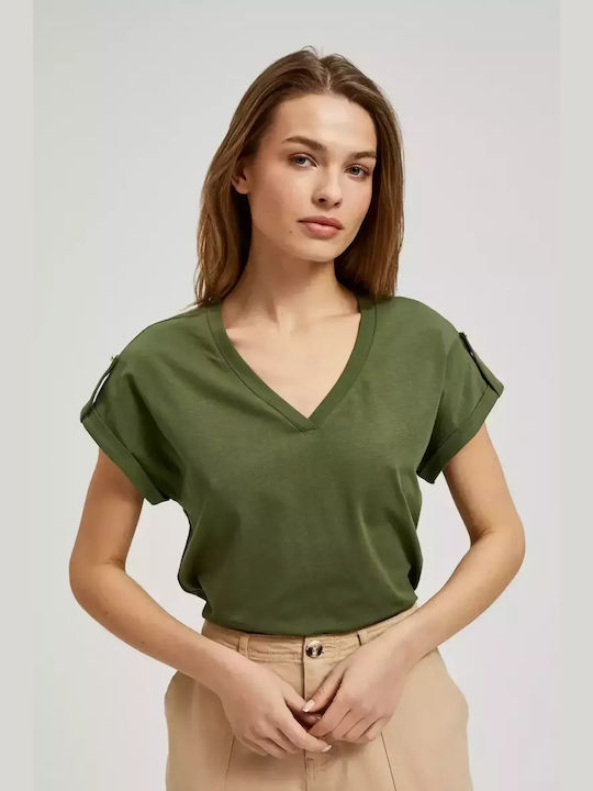 Make your image Damen T-shirt mit V-Ausschnitt Polka Dot Khaki