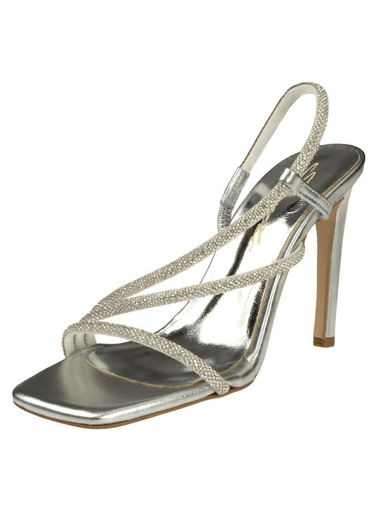 Sante Synthetic Leather Women's Sandals Silver with High Heel