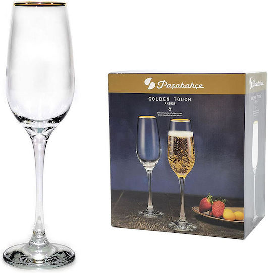 ArteLibre Set of Glasses Champagne made of Glass Gold Stemmed 6pcs