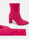 Suede Women's Ankle Boots with High Heel Fuchsia