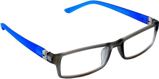 Unzerbrechliche Lesebrille mit flexiblen elastischen Scharnieren, die die Bügel bis zu 180 Grad öffnen, Grau mit Blau +1,75