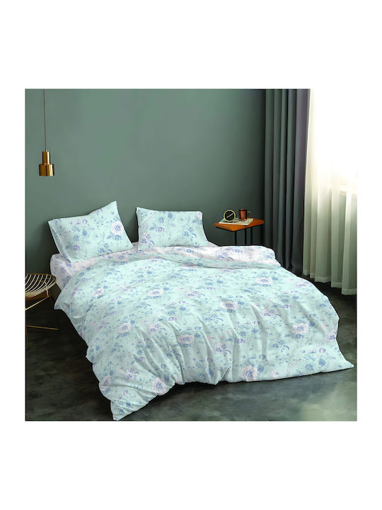 Lino Home Set Bettbezug Baumwolle Über-Doppelbett mit 2 Kissenbezügen 220x240 Ville Ice