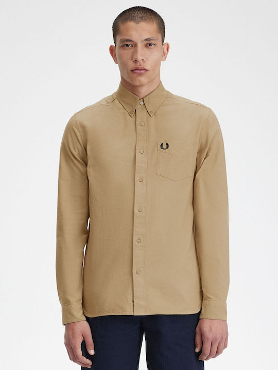 Fred Perry Ανδρικό Πουκάμισο Μακρυμάνικo Βαμβακερό Warm Stone