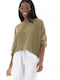 Deha Women's Summer Crop Top Linen with 3/4 Sleeve Khaki