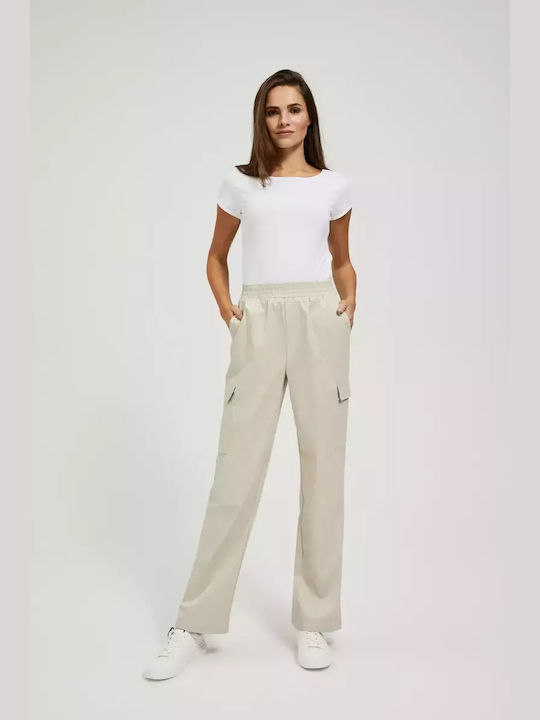 Make your image Women's Fabric Cargo Trousers with Elastic Beige