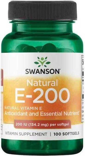 Swanson Natural Vitamin E Vitamin For Skin & Antioxidant Action 200 IU Natural 100 Softgels