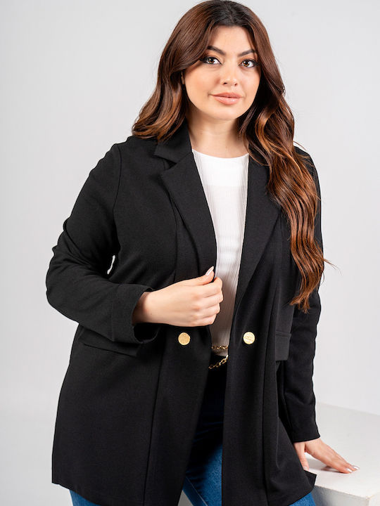 Lovesize Blazer pentru femei Crepe Sacou Negru