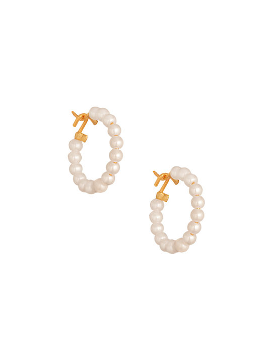 Steel Hoop Earrings with Pearls