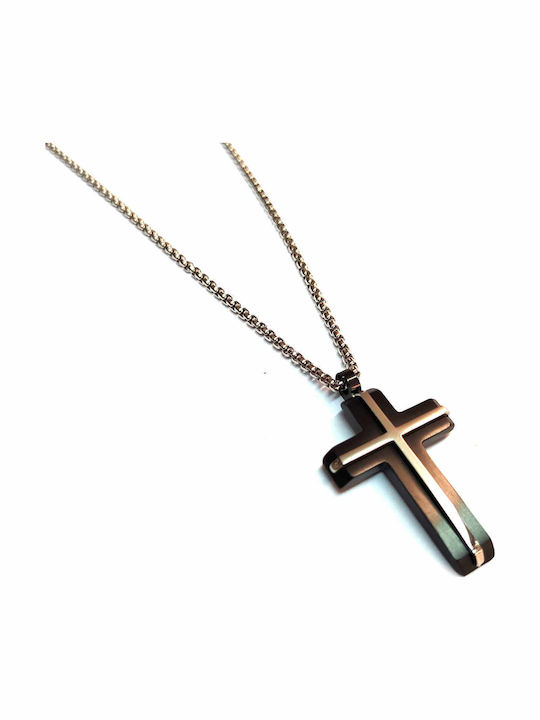 Amalfi Accessories Schwarz Kreuz aus Stahl mit Kette