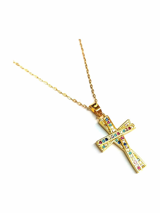 Amalfi Accessories Σταυρός από Επιχρυσωμένο Ατσάλι με Αλυσίδα