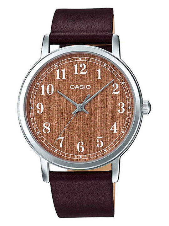 Casio Мъжки часовник на батерия с кафява кожена каишка