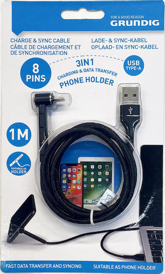Grundig Winkel (90°) USB-A zu Lightning Kabel Schwarz 1m (19.02.0075)