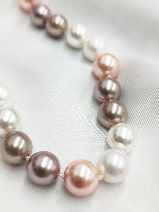 Jt Unisex Silver Necklace Shell Pearls 10mm Multicolor