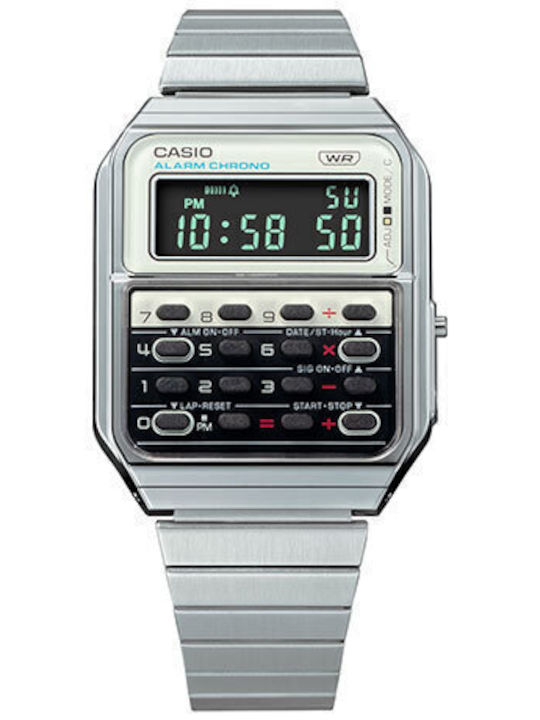 Casio Digital Men's Watch 34mm Chronograph Battery with Silver / Silver Metal Bracelet