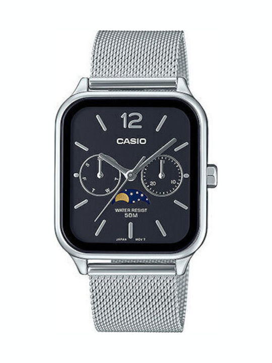Casio Ανδρικό Ρολόι 34mm Μπαταρίας με Ασημί / Ασημί Μεταλλικό Μπρασελέ