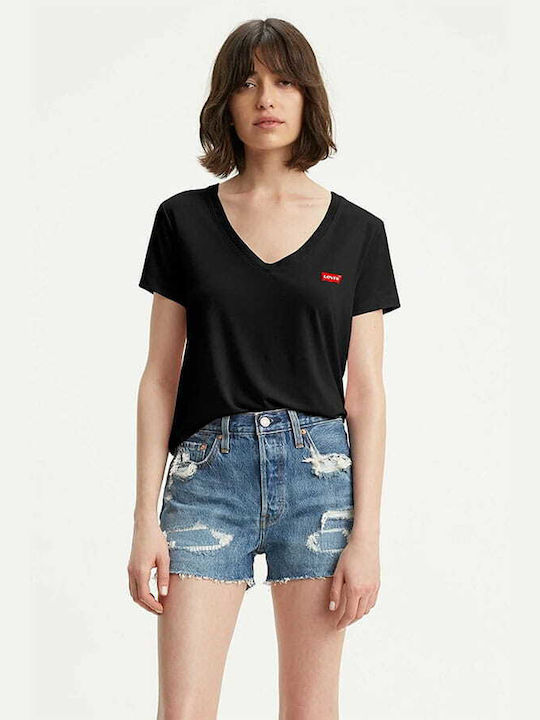 Levi's Damen T-Shirt mit V-Ausschnitt Schwarz