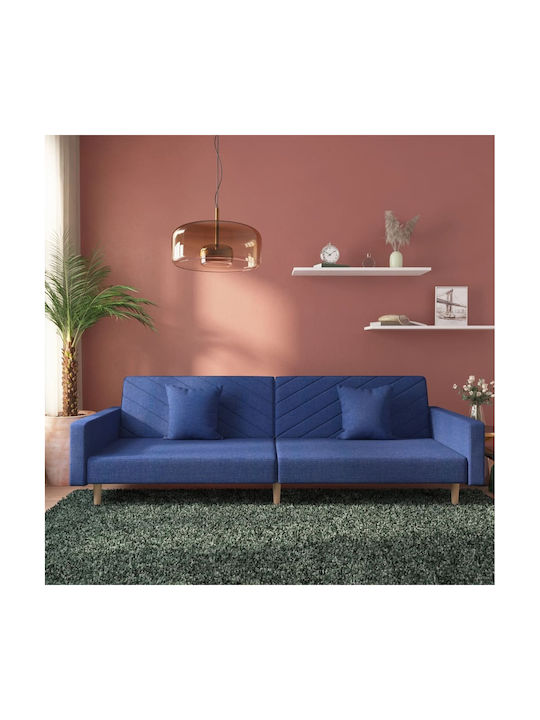 Doppelsitzer Sofa Bett Blau mit Dekokissen 220x84,5x69cm