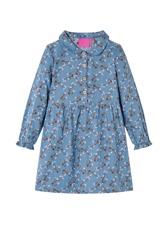 vidaXL Girls Dress Floral Long Sleeve Petrol