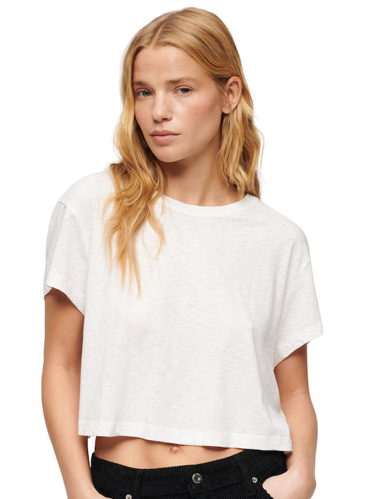 Superdry Damen Crop T-Shirt Weiß