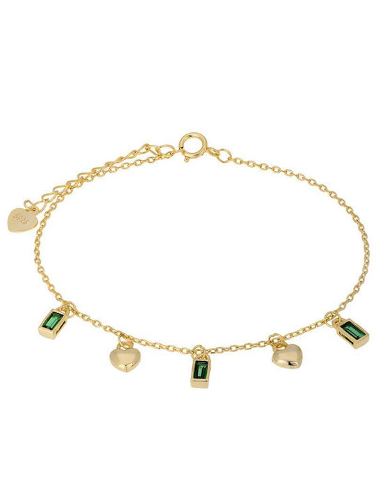 Gold Plated Women's Bracelet 925 with Green Stones and Hearts 047611 047611 Silver