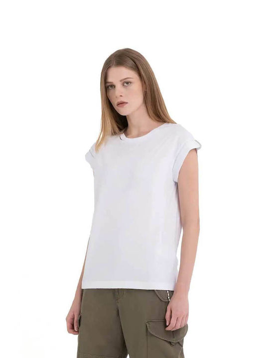 Replay Γυναικεία Καλοκαιρινή Μπλούζα Αμάνικη Λευκή