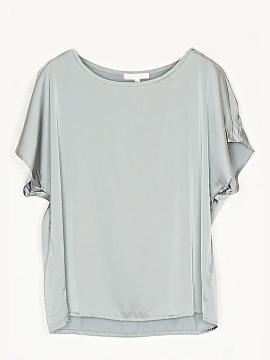 Cuca Damen Sommer Bluse Satin Kurzärmelig Gray