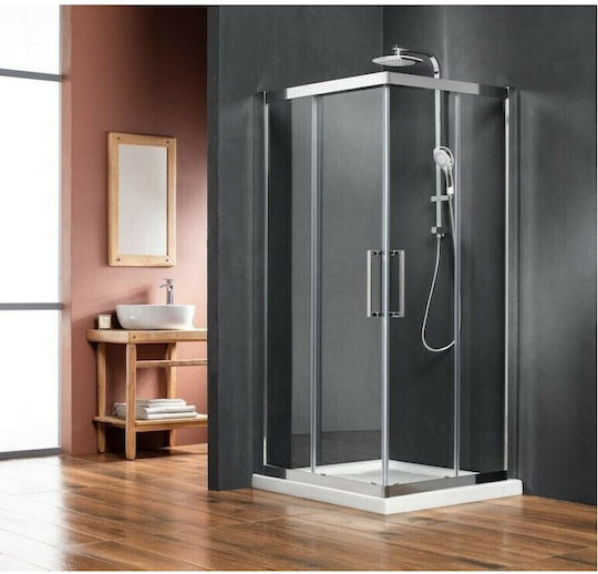 Tema Καμπίνα Ντουζιέρας με Συρόμενη Πόρτα 80x80x185cm Clear Glass Chrome
