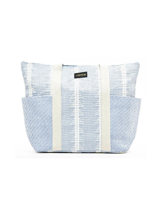 Verde Straw Beach Bag with Wallet Blue