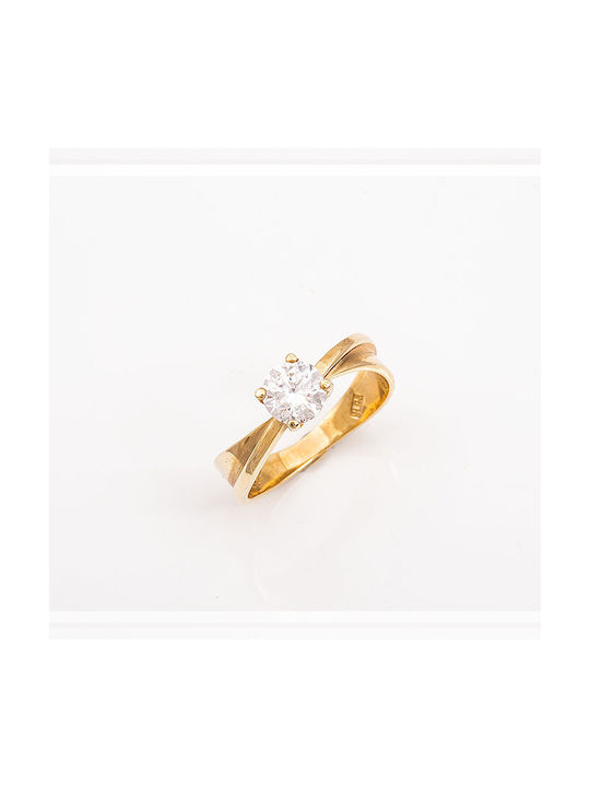 Wide Single Stone Ring 14K Gold.